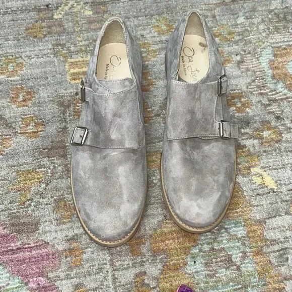 Oca loca grey suede double buckle dress shoes big boy sz 37 designer made in Spa