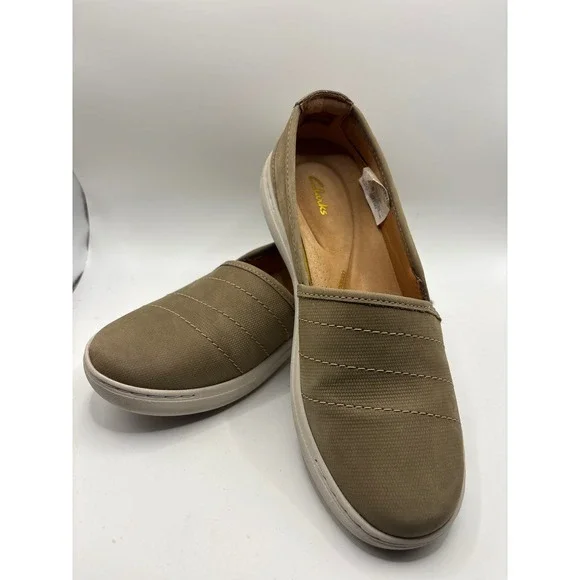 Clarks Nalle Violet Olive Nubuck Leather Slip On Loafers Shoes Womens 6M