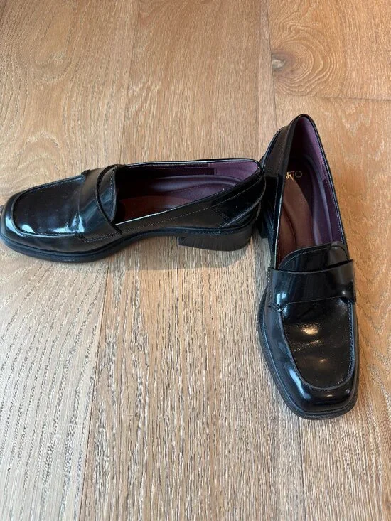 Franco Sarto Black Patent Square Toe Loafer Shoes - Size