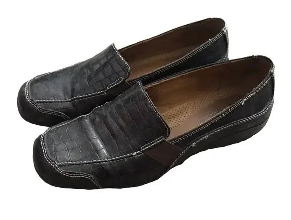Natural Soul By Naturalizer Loafers Women 8.5M Brown Croc Embossed Comfort Flats