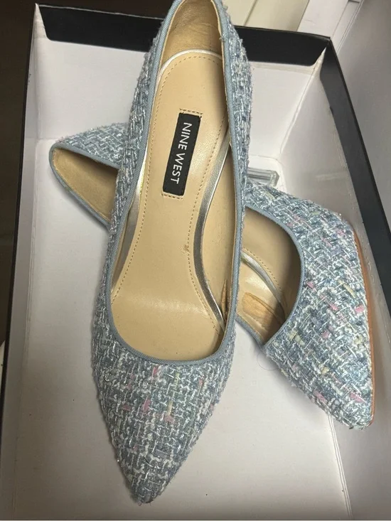 Nine West Light Blue Tweed Pointed Toe Flats
