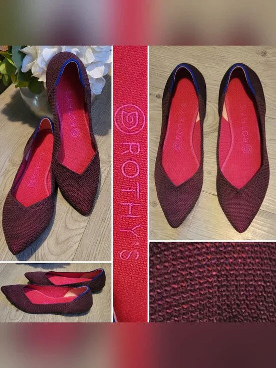 Rothy's The Point Berry Lattice Stitch Flats + Hot Pink Insole, US 8.5 EU 39