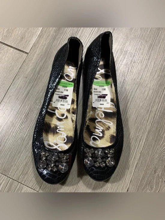 Sam Edelman “Caper” Snakeskin Embossed Texture Black Rhinestone Ballet Flats 11