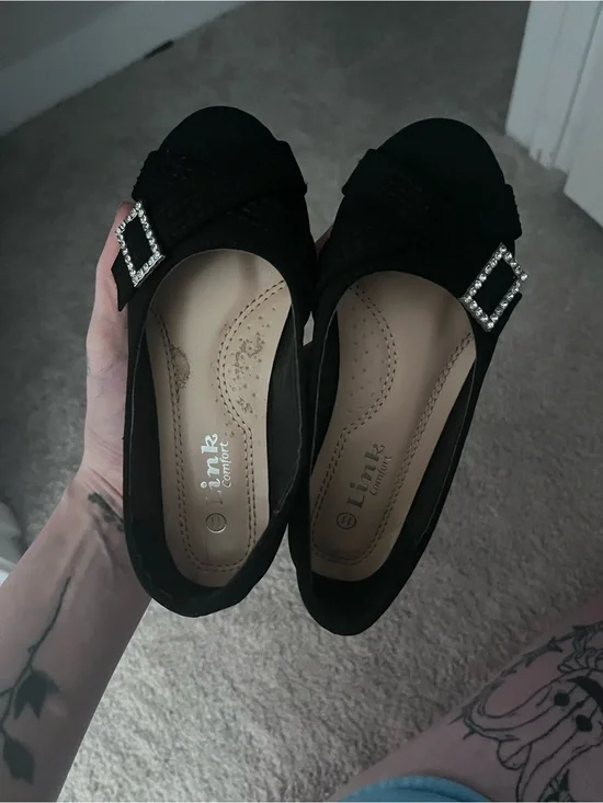 Black Kids Dress Flats with Rhinestone Buckle