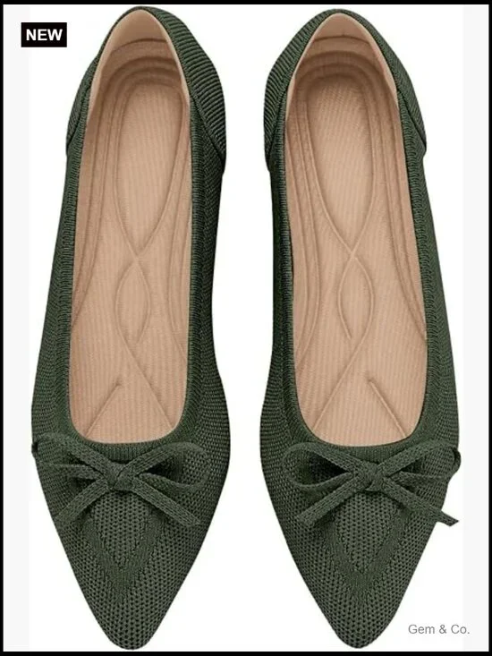 Pointed Toe Bow Knit Ballet Flats Comfortable Dressy Mesh Slip On