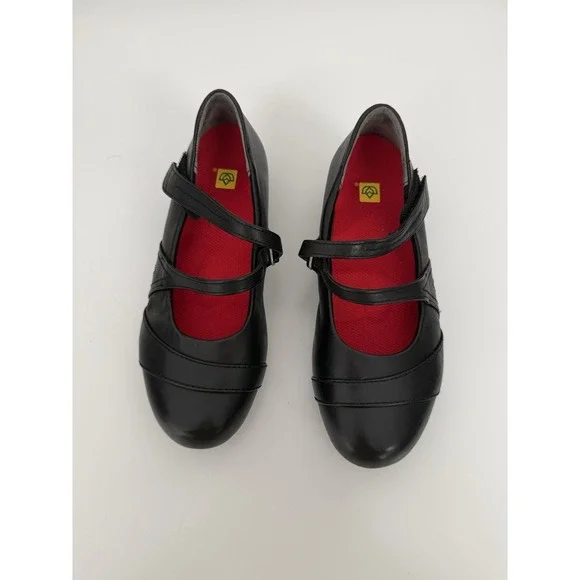 Ziera Italy Black Leather Double Strap Mary Jane Comfort Flats Shoes Womens 37 7