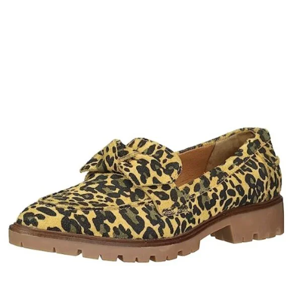 NEW Lucky Brand Tamio Leopard Print Suede Flat Loafer in Inca Gold