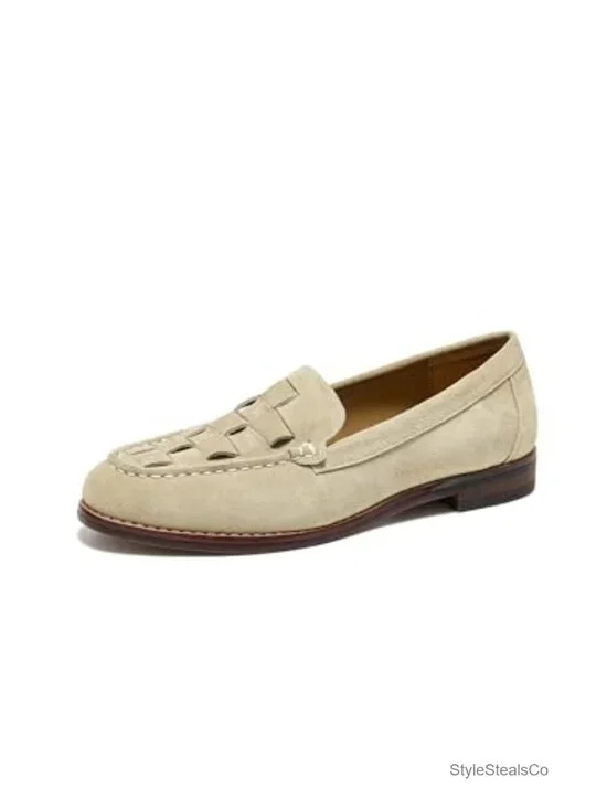 Genuine Cow Suede Woven Loafers - Slip On Mocc Comfortable Flats