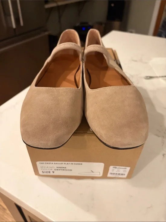 Madewell Driftwood Suede Mary Jane Ballet Flats