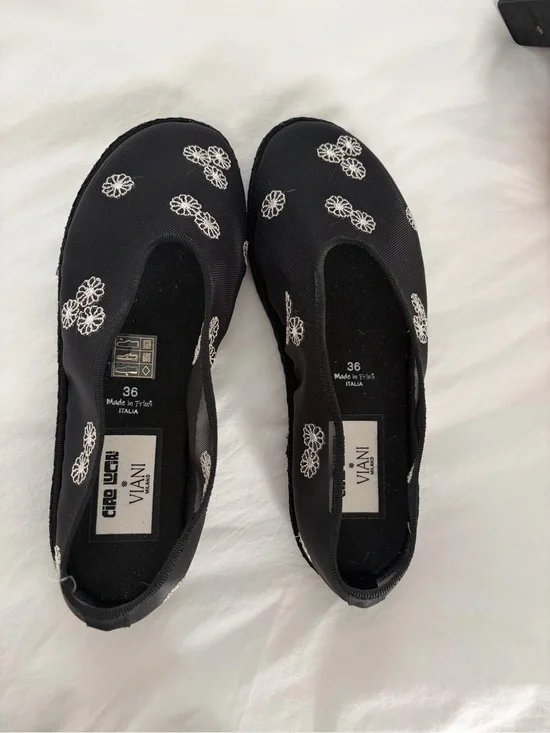 Ciao Lucia Black Slip-On Floral Ballet Flats