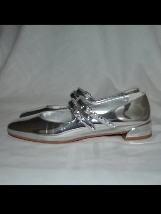 $895 Sz 37.5 7 Christian Louboutin Sweet Jane Silver Patent Mary Jane Flats
