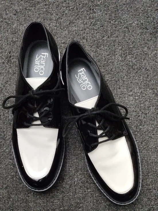 Franco Sarto Black and White Patent Leather Lace-Up Oxfords