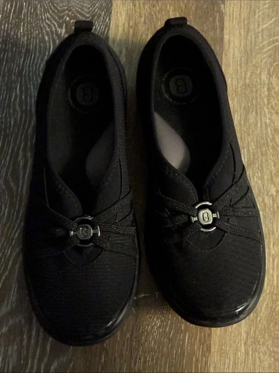 Black SKECHERS Slip-On Comfort Flats with Decorative Emblem - Women