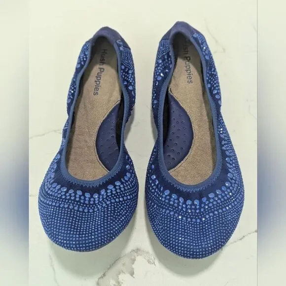 Hush Puppies Blue Sparkle Studs Ballet Flats Shoes Couchend Comfort Rhinestone 7