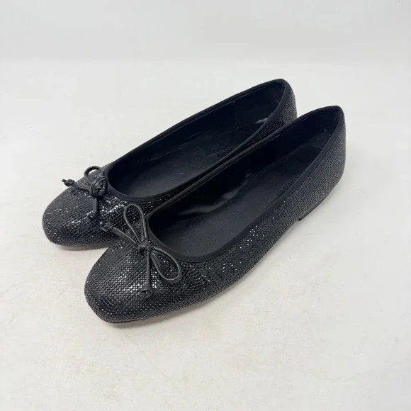 White House Black Market Ballet Flats Black 9 Rhinestone Sparkle Bow Evening
