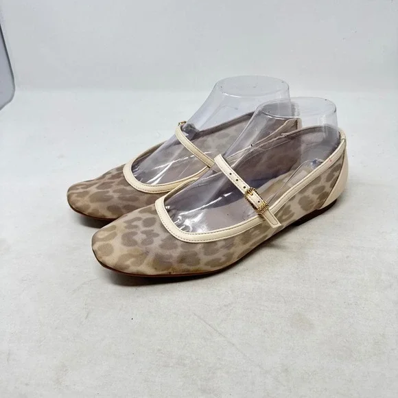 Dolce Vita Mary Jane Mesh Ballet Flats Leopard Print Tan 7.5 Animal Print Chic
