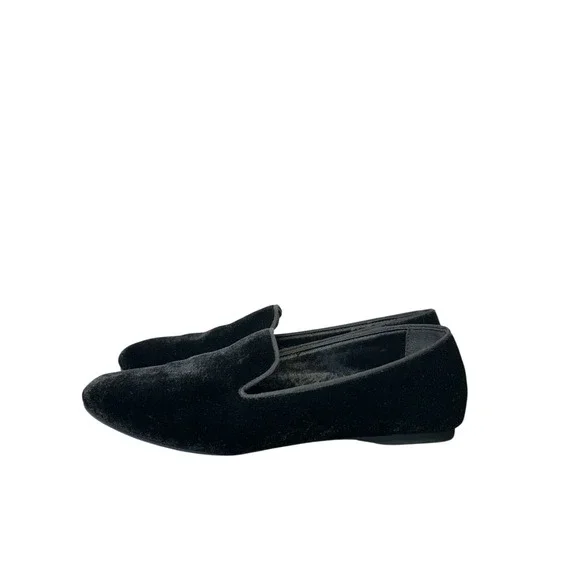 Birdies The Starling Black Velvet Loafers Faux Fur Lined Smoking Slippers 8.5