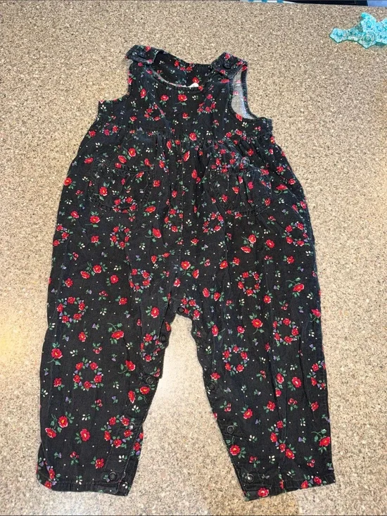 OshKosh B'gosh Vintage Black Floral Romper with Red Rose Print