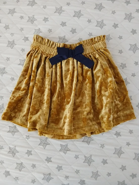 OshKosh B'gosh Gold Velvet Mini Skirt with Navy Bow