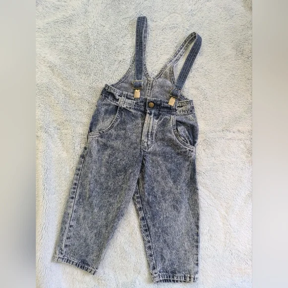 VTG Vintage 3T Oshkosh B'Gosh Vestback Denim Suspender Overalls USA Acid wash