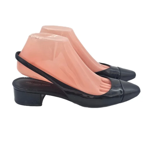 Veronica Beard Cecile Black Patent Leather Slingback Pumps Size 7.5