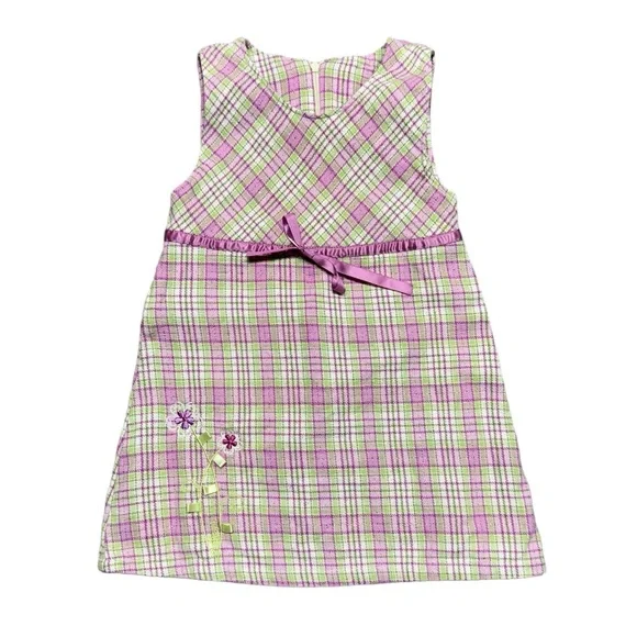 OshKosh B'Gosh Vintage Plaid Sleeveless Dress Baby Girl‎ Size 2T Embroidered