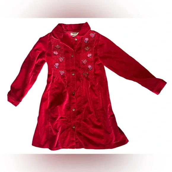 VTG OshKosh Velvet Dress‎ Girls 6x Rose Embroidery