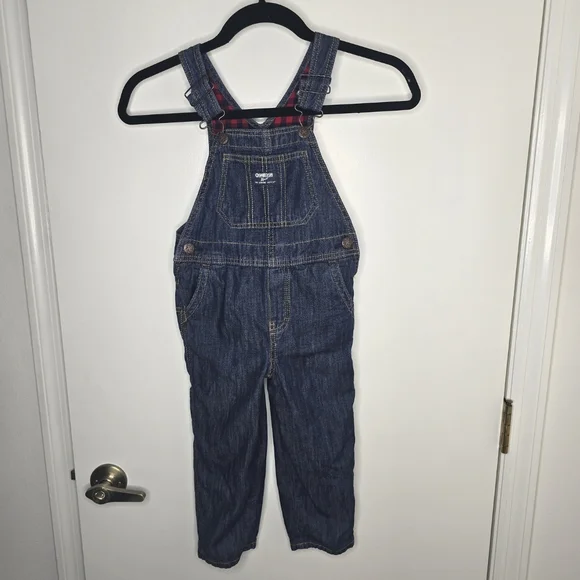 OshKosh B'gosh Blue Denim Buffalo Check Lined Overalls 4T