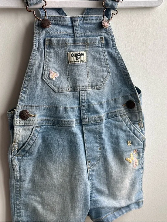 2T OshKosh B'gosh Light Blue Denim Shortalls with Butterfly Embroidery