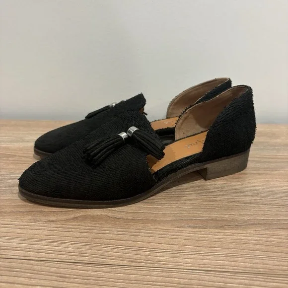 Diba True Neat Freak Women's Loafers Tassel Flats Size 7 Leather Upper Black