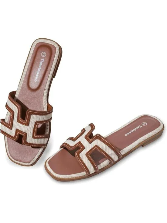 Women's Dressy Lightweight Brown Comfortable Slide Sandal Summer Slip-On Shoes