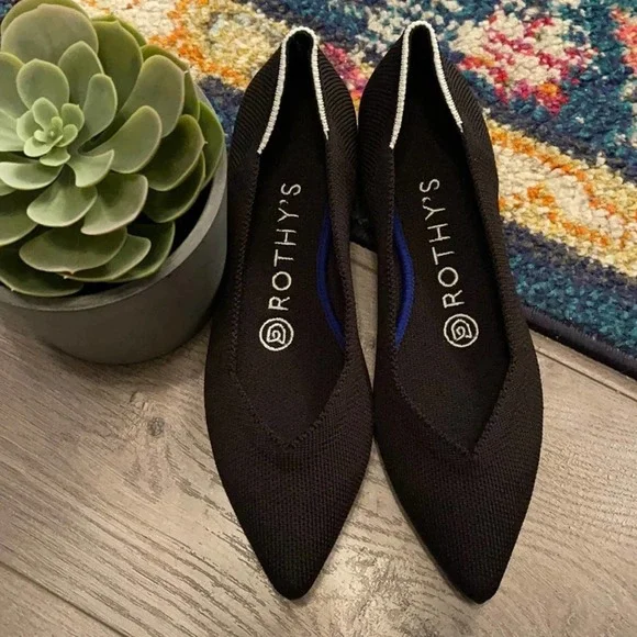 Rothy’s the point point size 12 black retired white halo woman’s flat …
