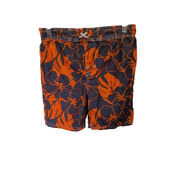 OshKosh Bgosh Boys Orange Navy Blue Hibiscus Floral Swim Trunks Size 6 RN15101