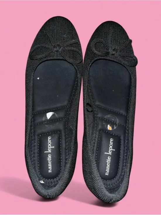 Nanette Lepore Black Knit Bow Ballet Flats