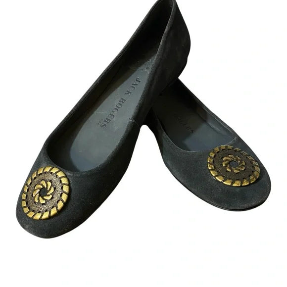Jack Rogers Black Suede Medallion Ballet Flats Women's Size 6M