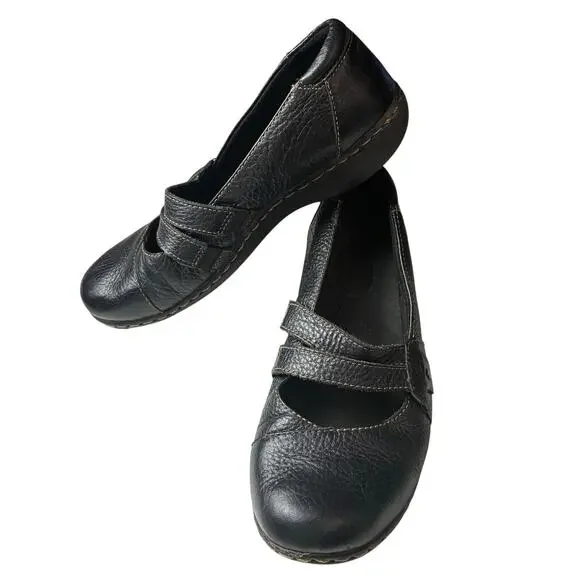 Clarks Ashland Twist Bendables Black Leather Mary Jane Loafers Women 7.5 Comfort