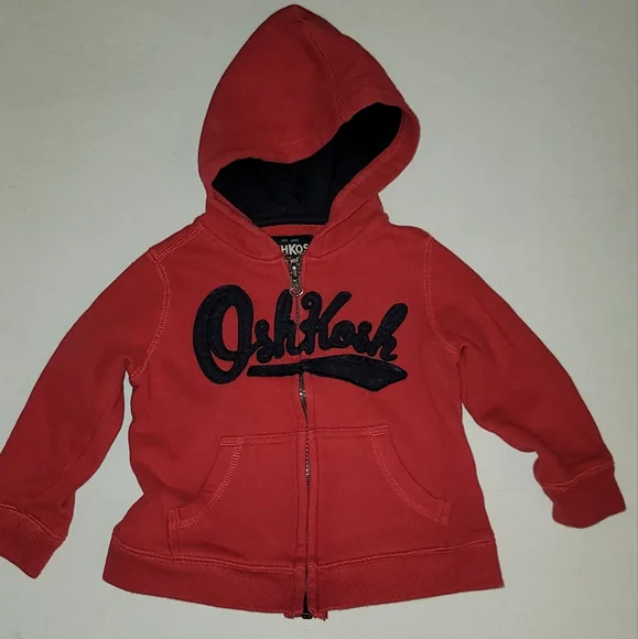 Oshkosh  Bgosh red Zippered jacket  blue logo hoodie Hood