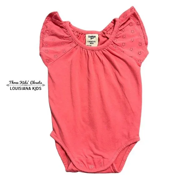 OshKosh 6m Coral Eyelet Flutter Sleeve Bodysuit Onesie