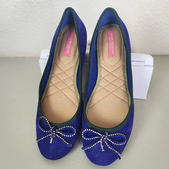 Isaac Mizrahi  Faun2 Gem Bow Blue Flats Suede Dressy Ballerina Shoes   Size 8
