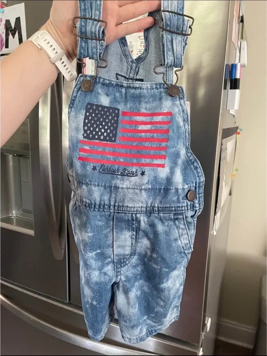 3T OshKosh B'gosh Blue Denim Overalls with Red Flag Detail