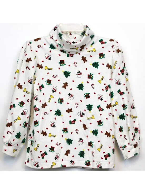 VTG Oshkosh Christmas Turtleneck sz 4T Trees Snowman Gifts Stockings Gingerbread