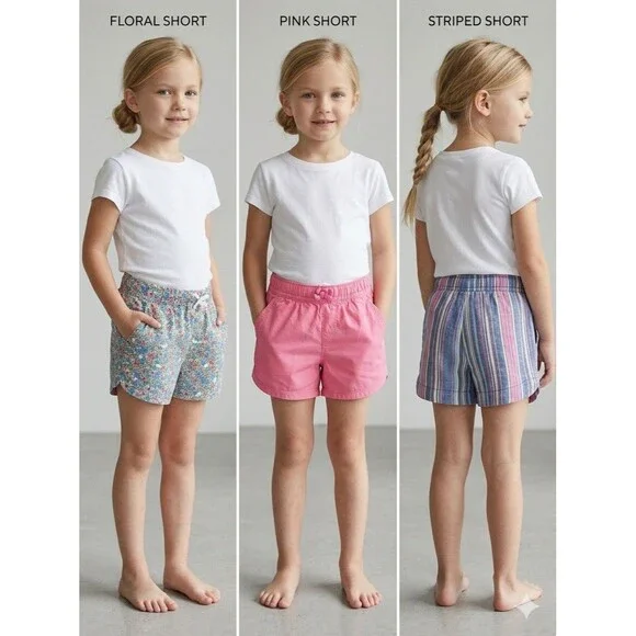 Girls Shorts Lot 6 6X 7 OshKosh Linen Floral Striped Pink Cottagecore Coquette