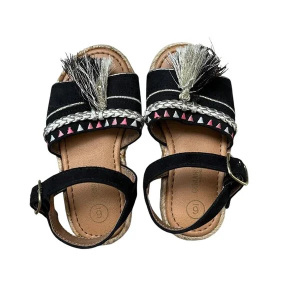 Oshkosh Genuine Kids Black Espadrille Sandals Toddler Girls Summer Beach Sz 6