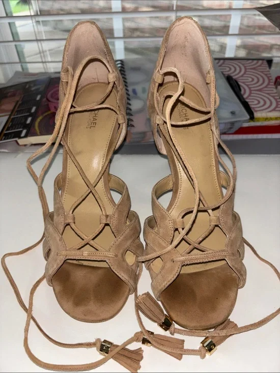 Taupe Suede Lace-Up Heels with MK Michael Kors Suede Pumps Gladiator Lace