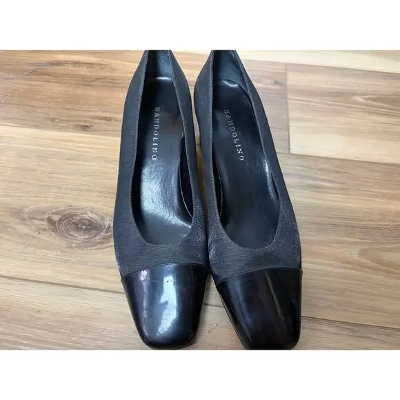 Bandalino Black Cap Toe Block Heel Pumps Size 8M Vintage Career Shoes FLAWED