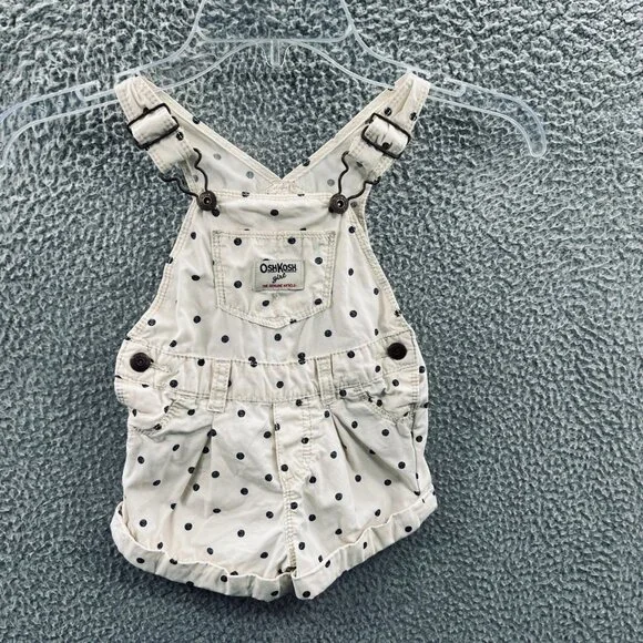 OshKosh BGosh Vestback Overalls 12 Months Cream Polka Dots 100%‎ Cotton