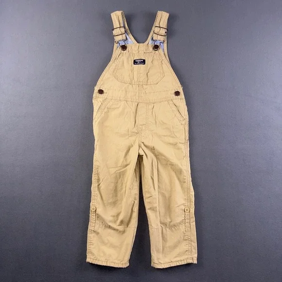 OshKosh Bgosh Kids 4T Tan‎ Khaki Cotton Vestbak Bib Overalls 6Q593410
