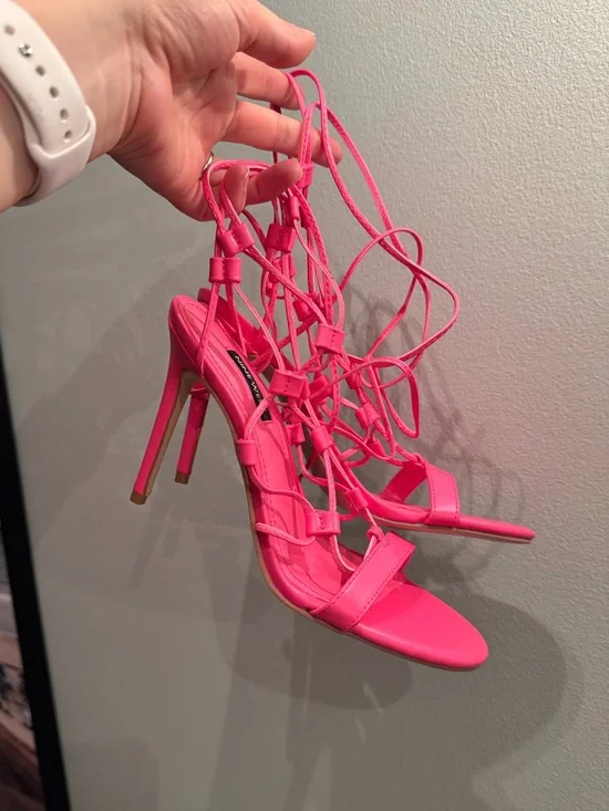 Nine West Hot Pink Lace-Up Stiletto Sandals