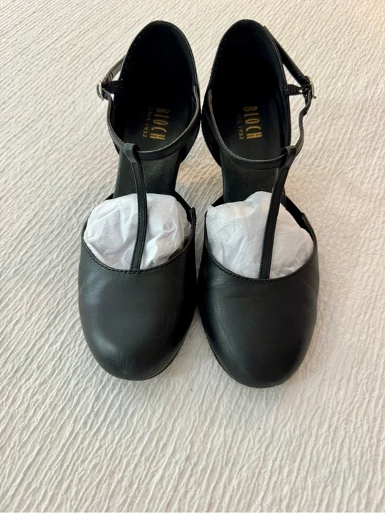 Bloch Chord T-Strap Character Shoes Black Leather 3” Heel Sz 9.5B
