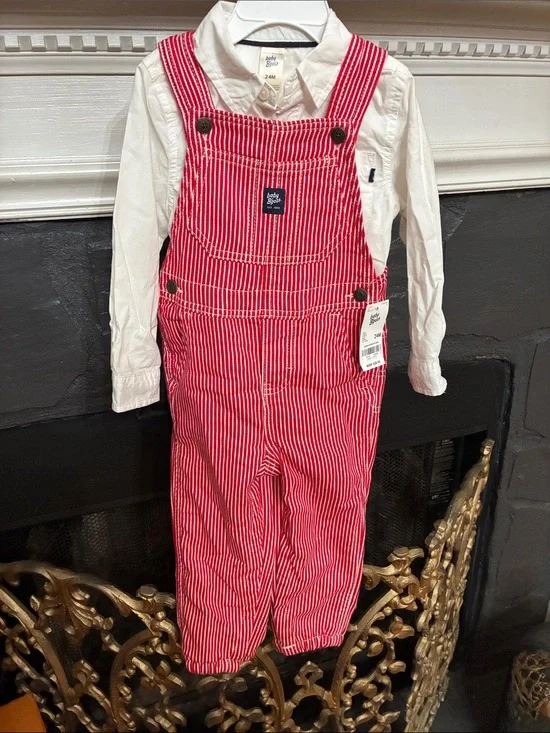 OshKosh B'gosh Red & White Stripe Kids Overalls